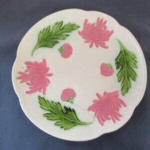 Majolica SMF Schramberg Germany platter 11-1/2" chrysanthemums vintage incised
